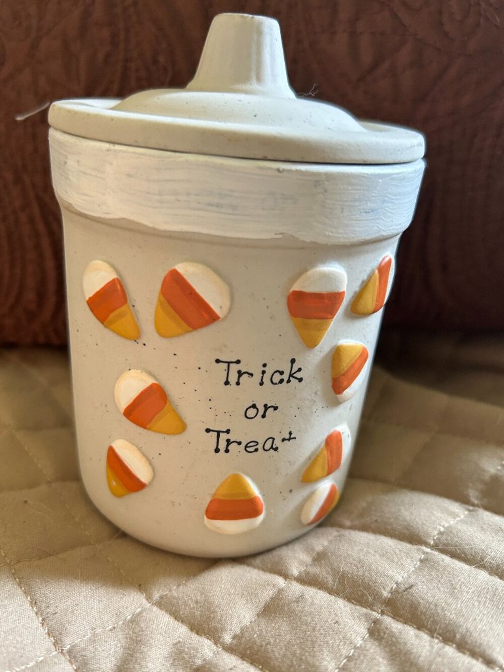 4" tall halloween decor decoration ceramic container candy corn accent